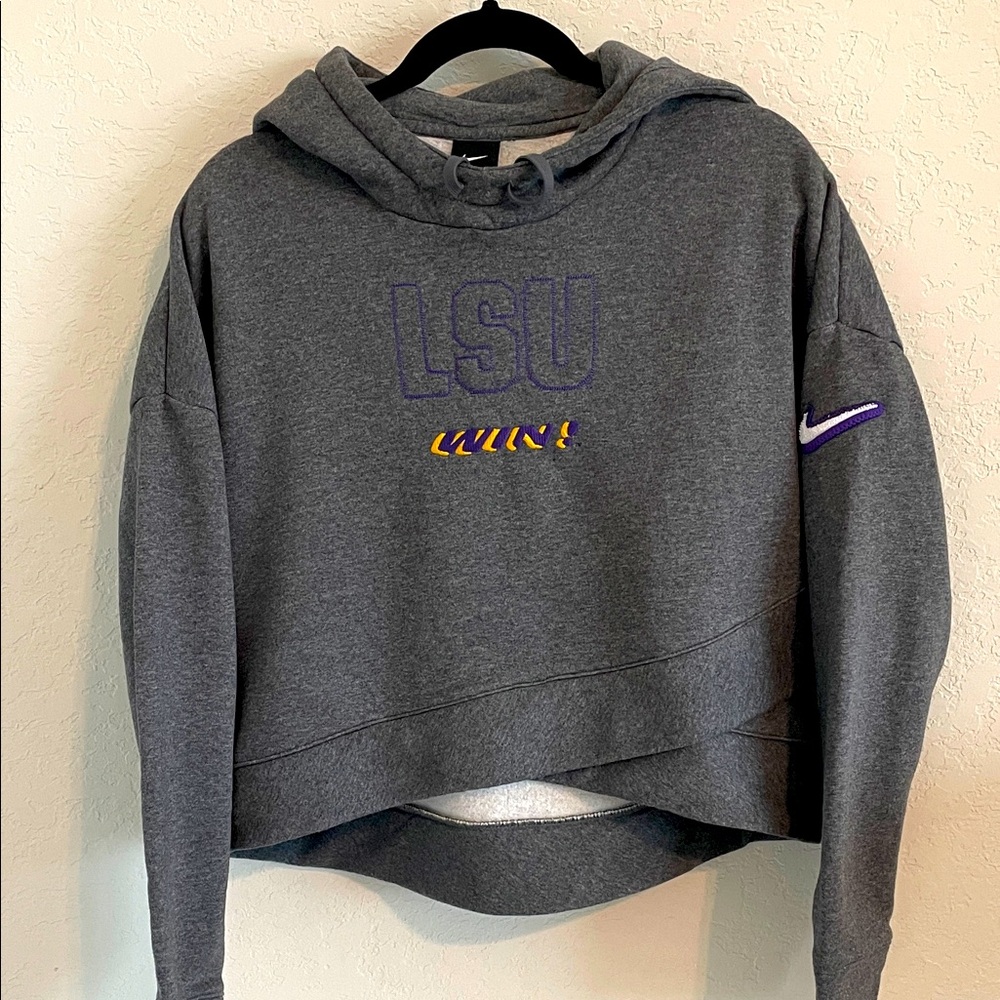 Nike Women's Gray LSU Cropped Hoodie